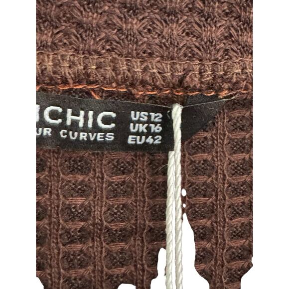 NWT Bloomchic 12 Waffle Vneck Colorblock Brown Rust Beige Long Sleeve Top #3620 - Picture 7 of 11